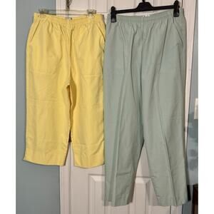 Lot Of 2 Pair Pull-On Pants, Trousers, Elastic Waist, Pockets, Blue, Yellow, 14